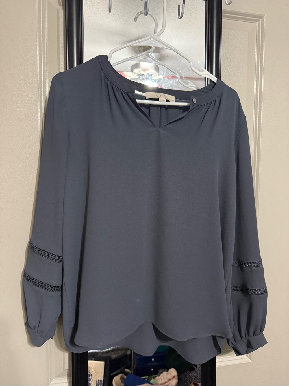LOFT Slate Blue Long-Sleeve Blouse